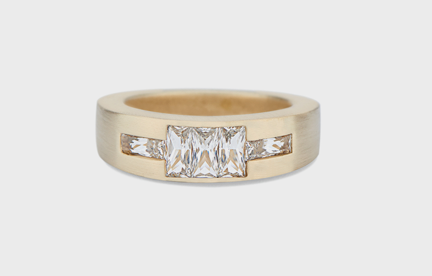 Lindley Gray 14K yellow gold ring with white sapphire.