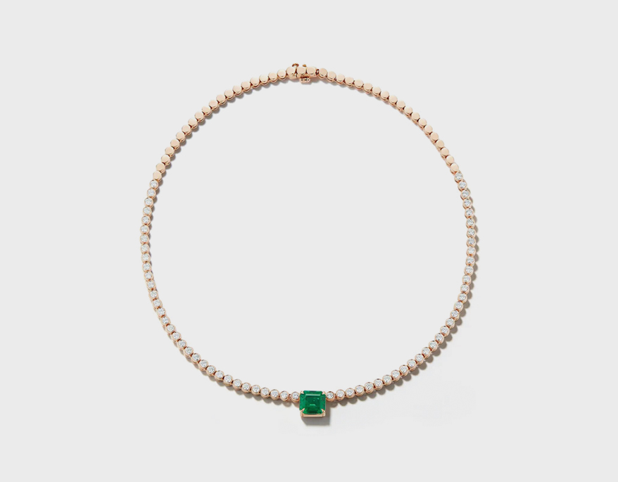 Jemma Wynne  18K rose gold Prive Luxe tennis necklace with emerald center.