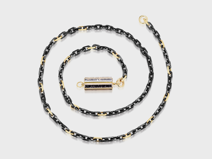 Moritz Glik 18K yellow gold and blackened silver necklace