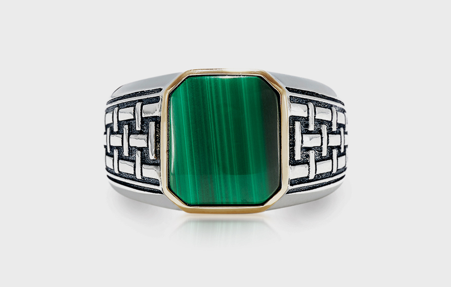 Effy Jewelry Sterling silver and 14K yellow gold ring with malachite.