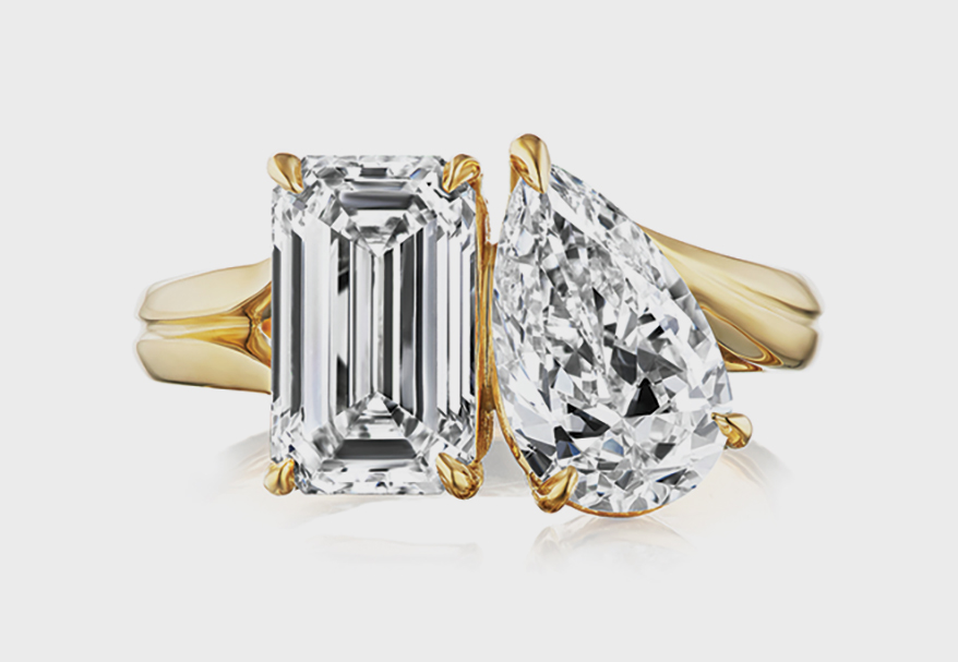 Lauren Addison  18K gold emerald-cut and pear-shaped diamond toi et moi ring