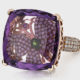 14K rose gold ring with amethyst, chrome diopside, and diamonds