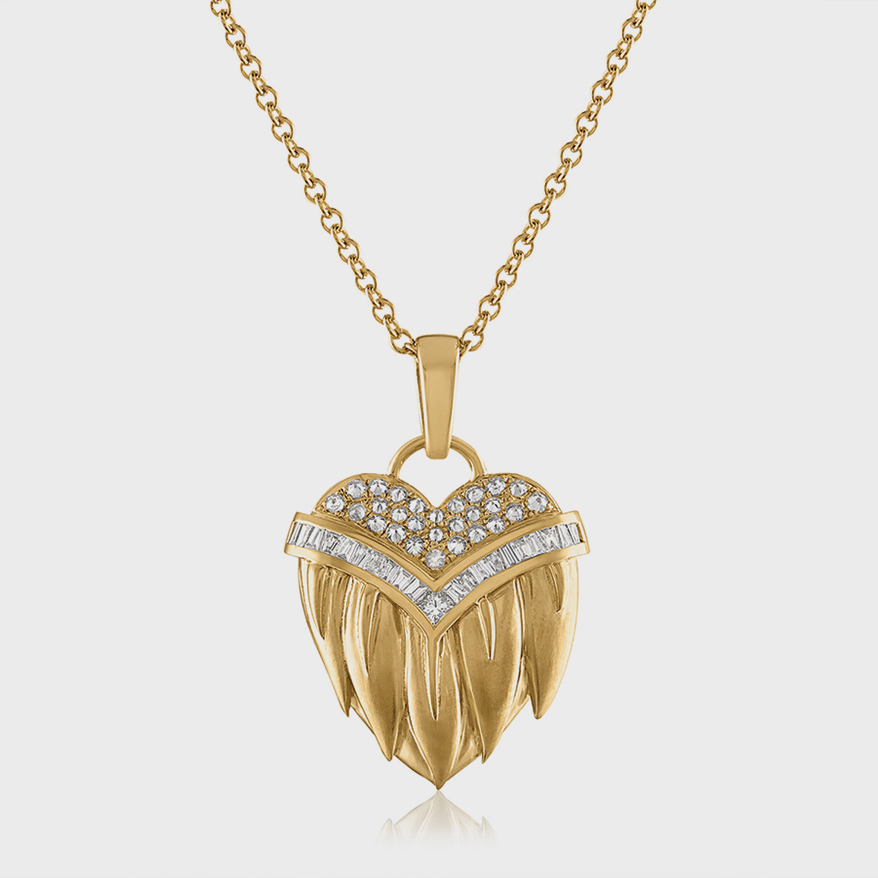 LORIANN Jewelry  14K yellow gold pendant necklace with inverted and baguette diamonds.