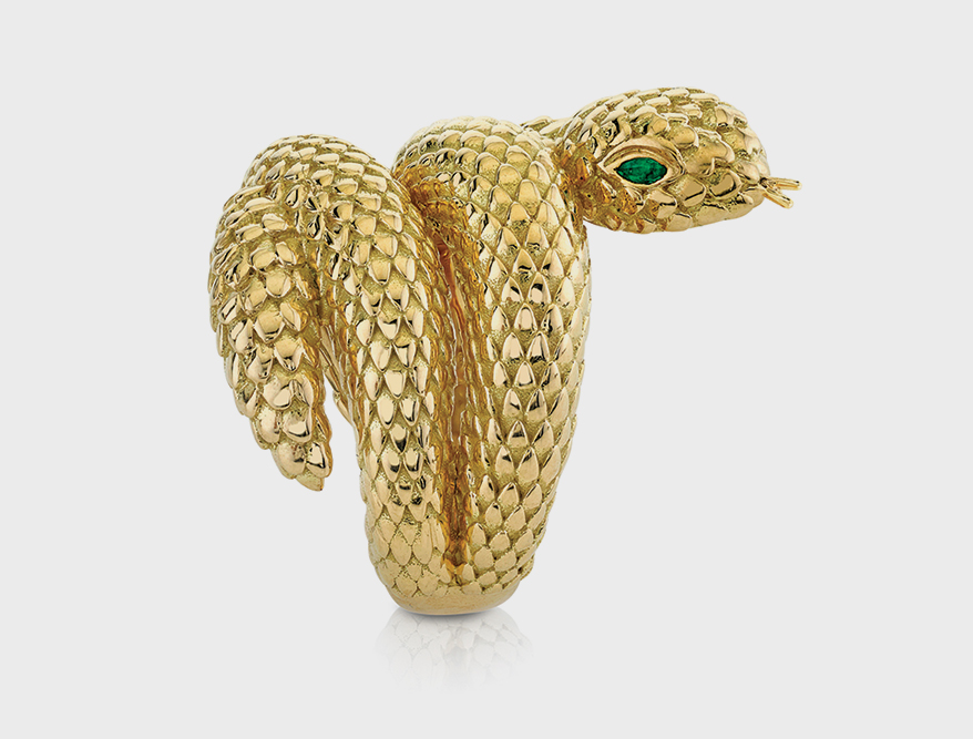 Rosa Van Parys  18K yellow and black gold ring with emeralds.