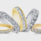 Anniversary bands by Shefi featuring 0.25 TCW diamonds each in yellow gold and white gold