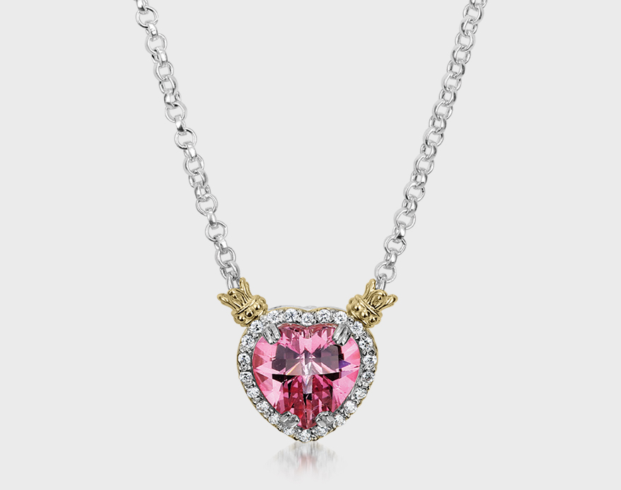 Vahan 14K yellow gold and sterling silver necklace with pink topaz.