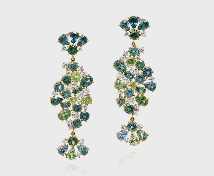 Kimberly Collins Colored Gems 18K yellow gold earrings with Montana sapphires