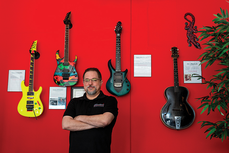 Donaldson’s owner Dave Horn’s personal guitar collection is right at home in Topeka’s arts district.