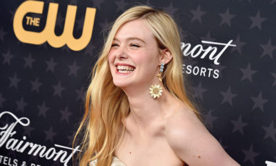 Elle Fanning in Irene Neuwirth Sunflower earrings at the 2023 Critics Choice Awards, courtesy of Shutterstock.