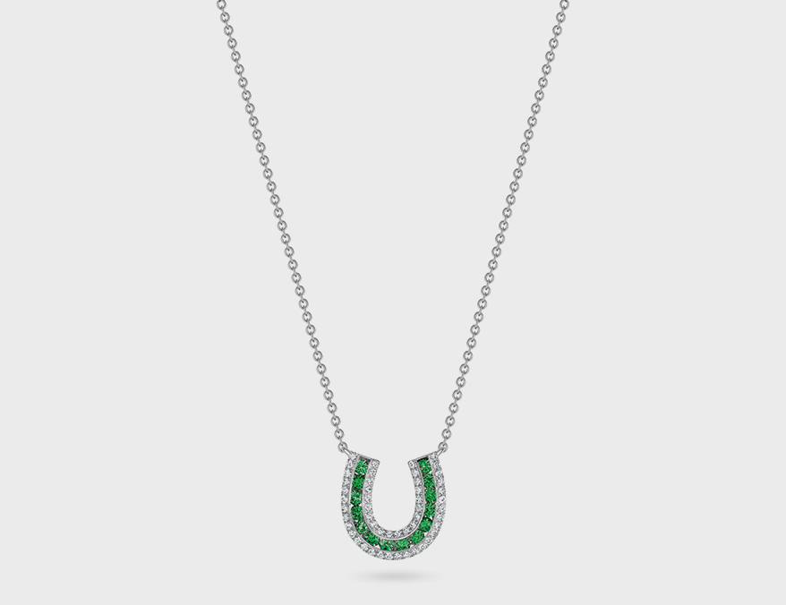 18K white gold necklace with emeralds and diamonds 