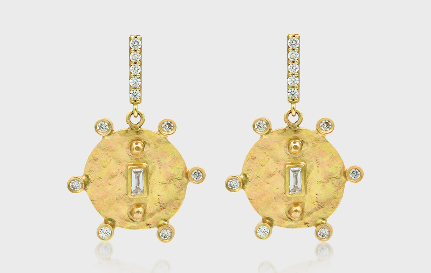 14K yellow gold earrings with diamonds.