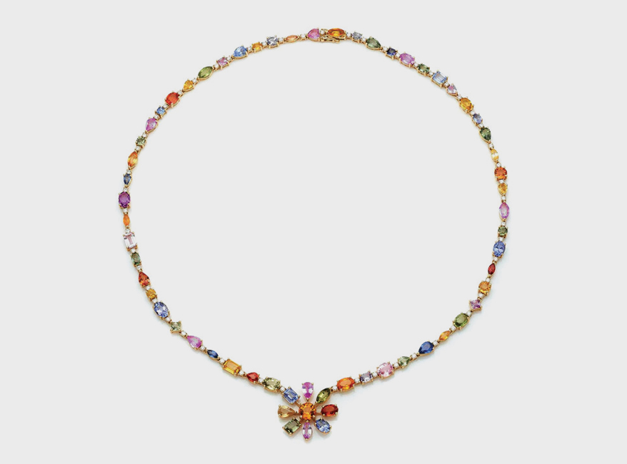Ruchi New York Desert Blooms Wildflower Grande necklace with multi-colored sapphires.