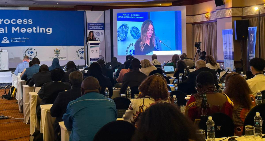 Feriel Zerouki, President of the World Diamond Council, addressing the Closing Session of the 2023 Kimberley Process Intersessional Meeting in Victoria Falls, Zimbabwe, on May 25, 2023.