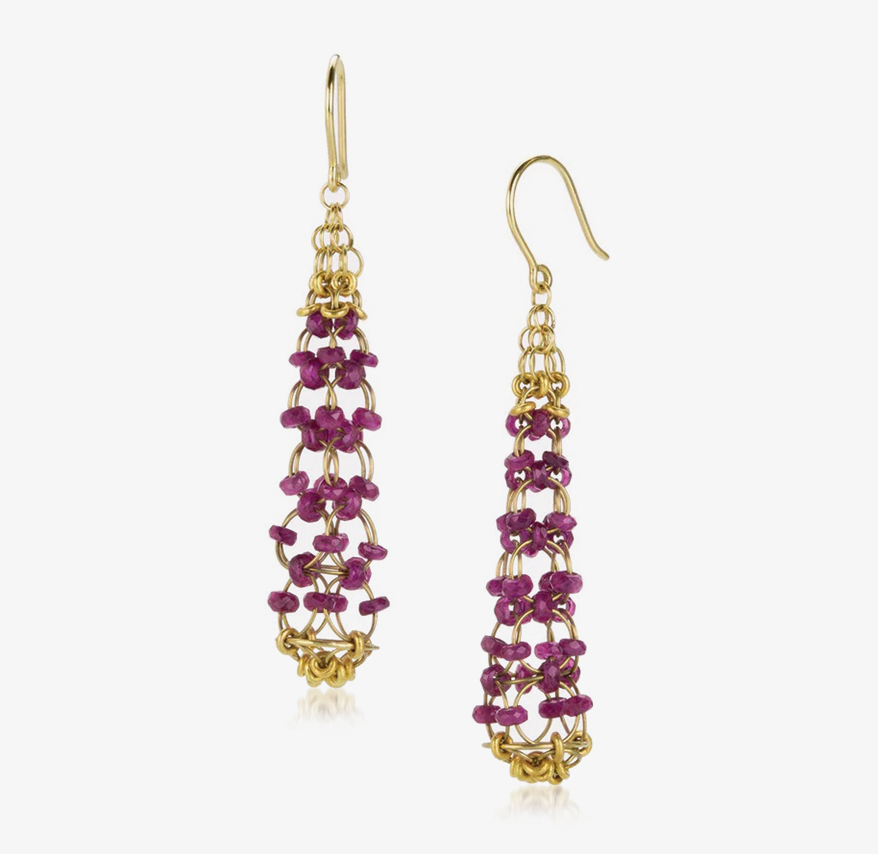 Mallary Marks

22K and 18K yellow gold drop earrings with ruby beads