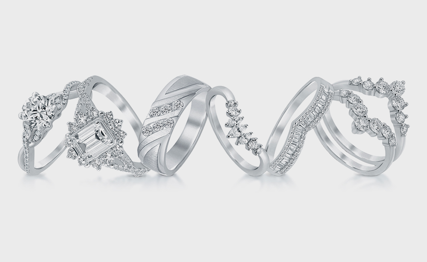 14K white gold rings with diamonds (center stones not included).