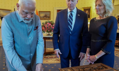 Prime Minister Narendra Modi gifts to the U.S. First Lady Dr. Jill Biden a lab-grown 7.5-carat green diamond in the presence of the U.S. President Joe Biden at the White House on June 22, 2023. PHOTOGRAPHY: Courtesy ANI/Reuters