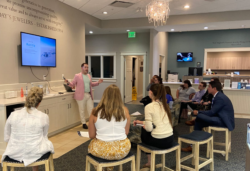 Grant Mobley of the Natural Diamond Council discusses the attributes of naturally occurring diamonds during an education session at Day’s Jewelers.