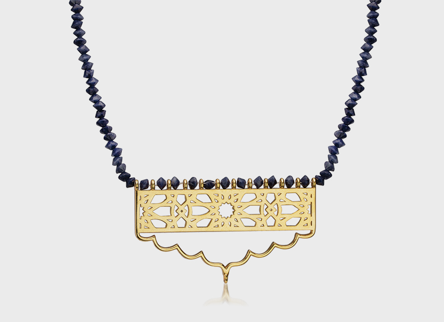 Sanaz Doost 18K yellow gold and lapis lazuli necklace.