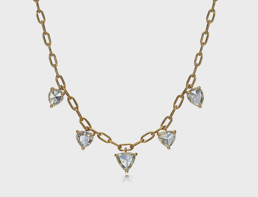 Single Stone 18K yellow gold necklace with rose cut diamonds