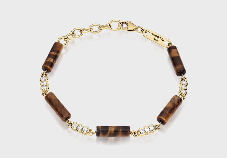 14K yellow gold bracelet with tiger’s eye and diamonds 