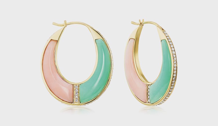 18K yellow gold hoops with chrysoprase