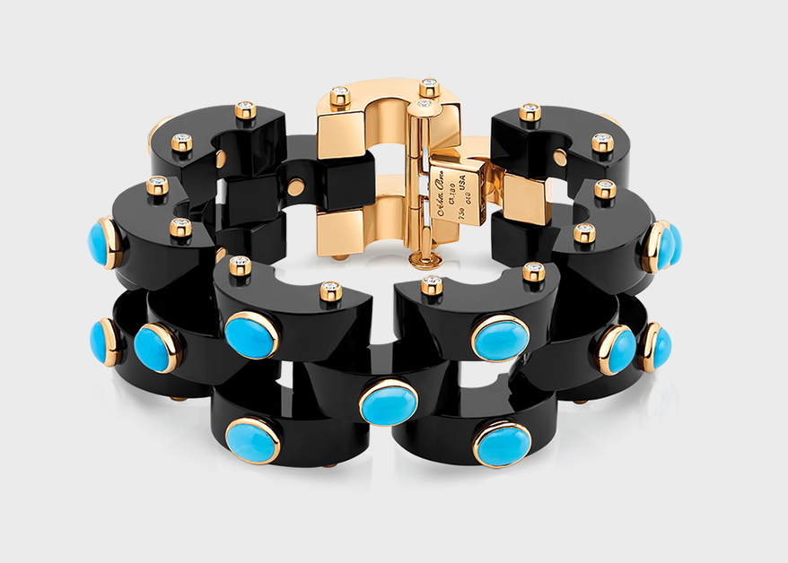 Aletto Brothers 18K yellow gold bracelet with turquoise and black onyx.