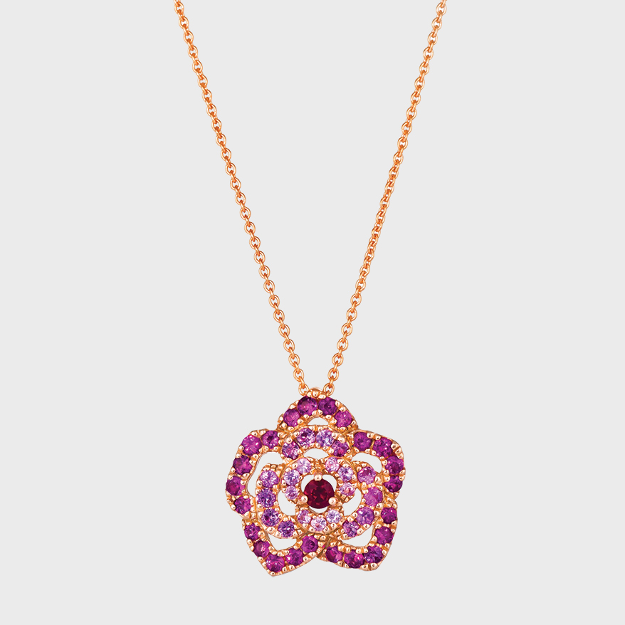 14K rose gold pendant with ruby (1/15 TCW) and sapphire (5/8 TCW)