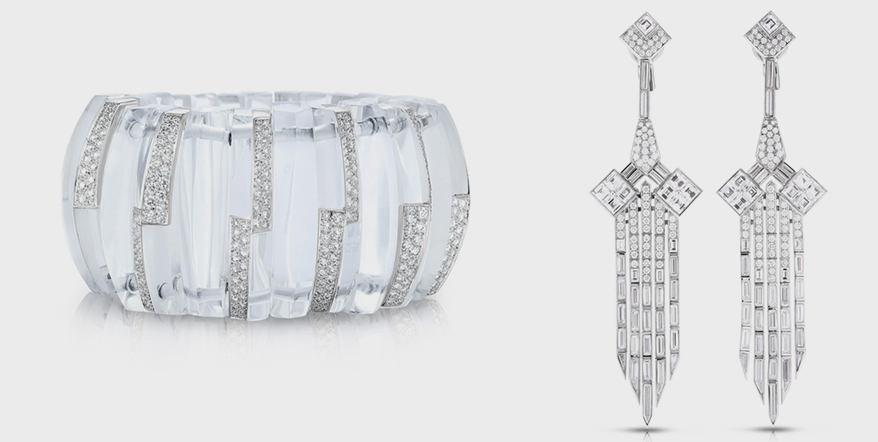 Left-Cicada’s wide cuff bracelet; Right-Cidada’s chandelier earrings