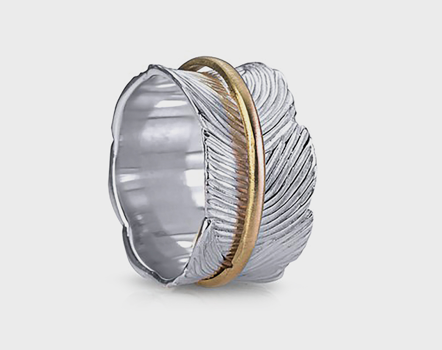 MeditationRings Sterling silver ring with 10K yellow gold spinning band.