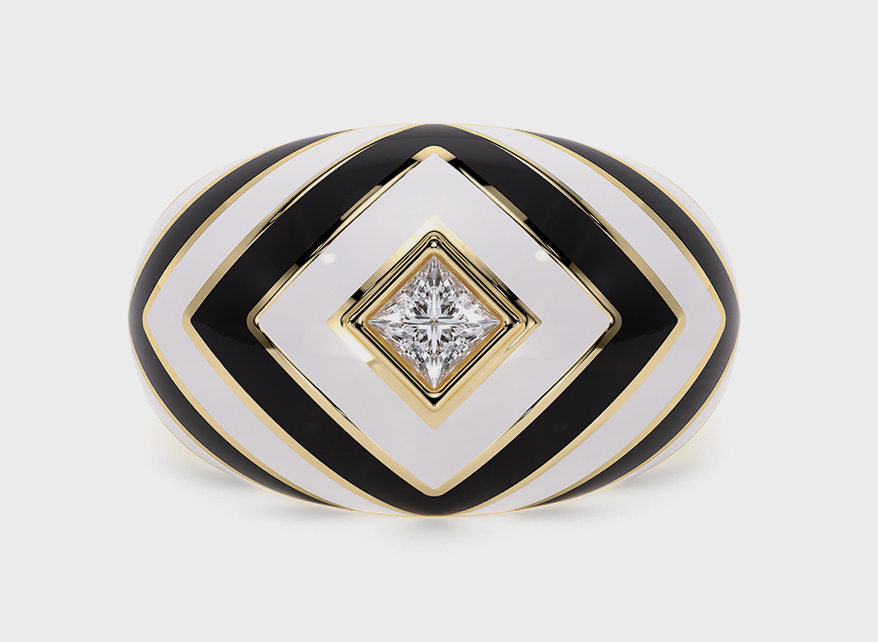NVR Nude 14K gold ring with enamel and diamond