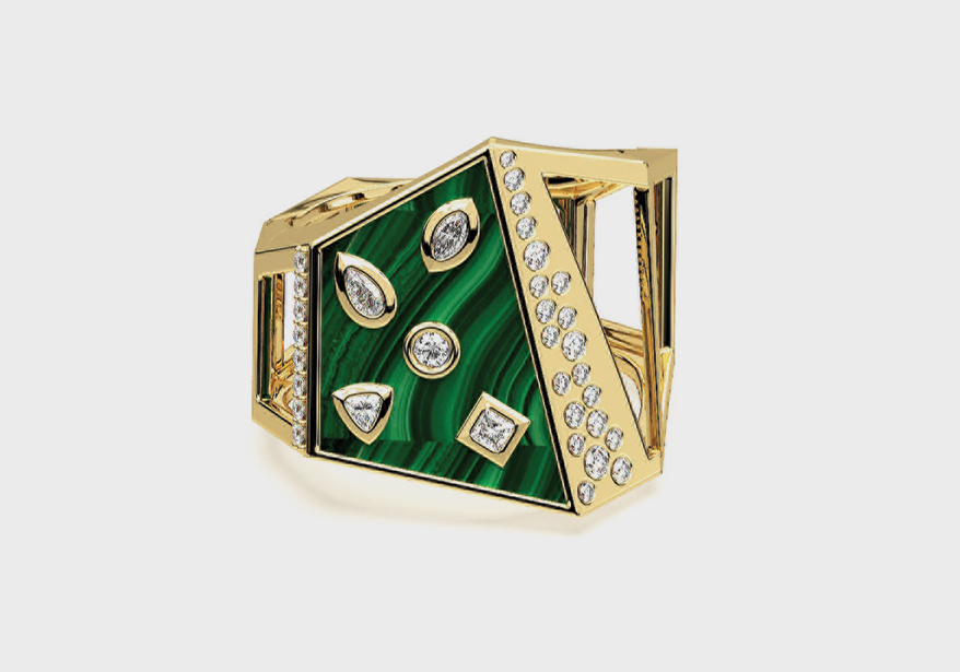 Clarté Recycled 14K yellow gold ring with malachite (2.35 TCW) and diamonds (0.42 TCW).
