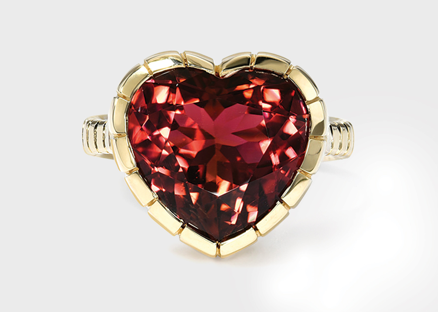18K gold pink tourmaline Heirloom Bezel one-of-kind heart ring.