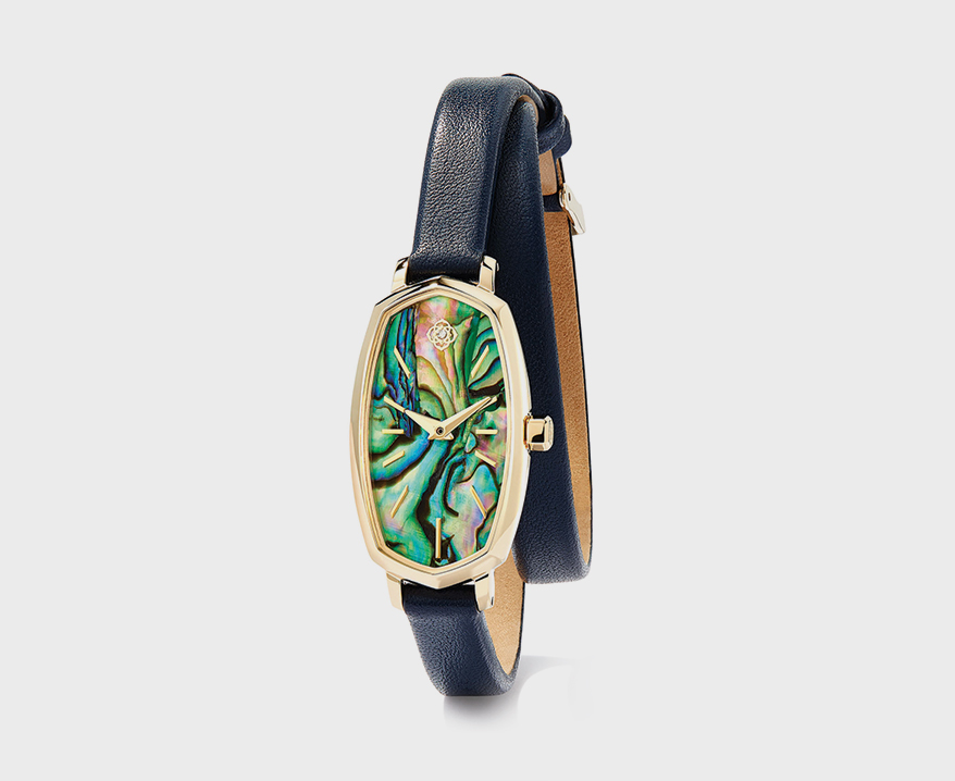 Leather strap watch with abalone