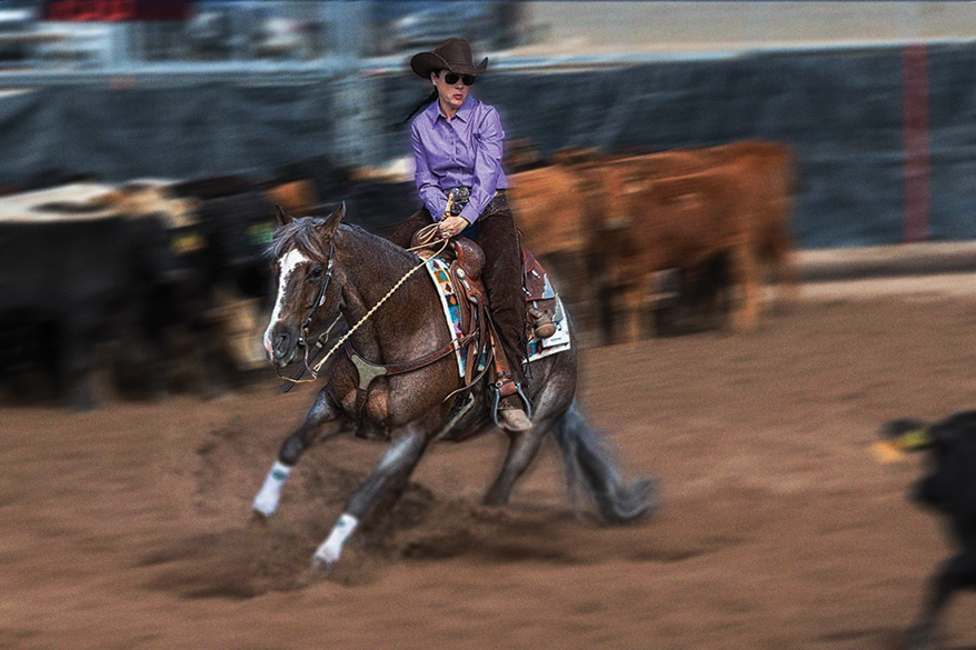 Stephenie Bjorkman, owner of Sami Fine Jewelry in Fountain Hills, AZ, competes in the National Reined Cowhorse Association competition.