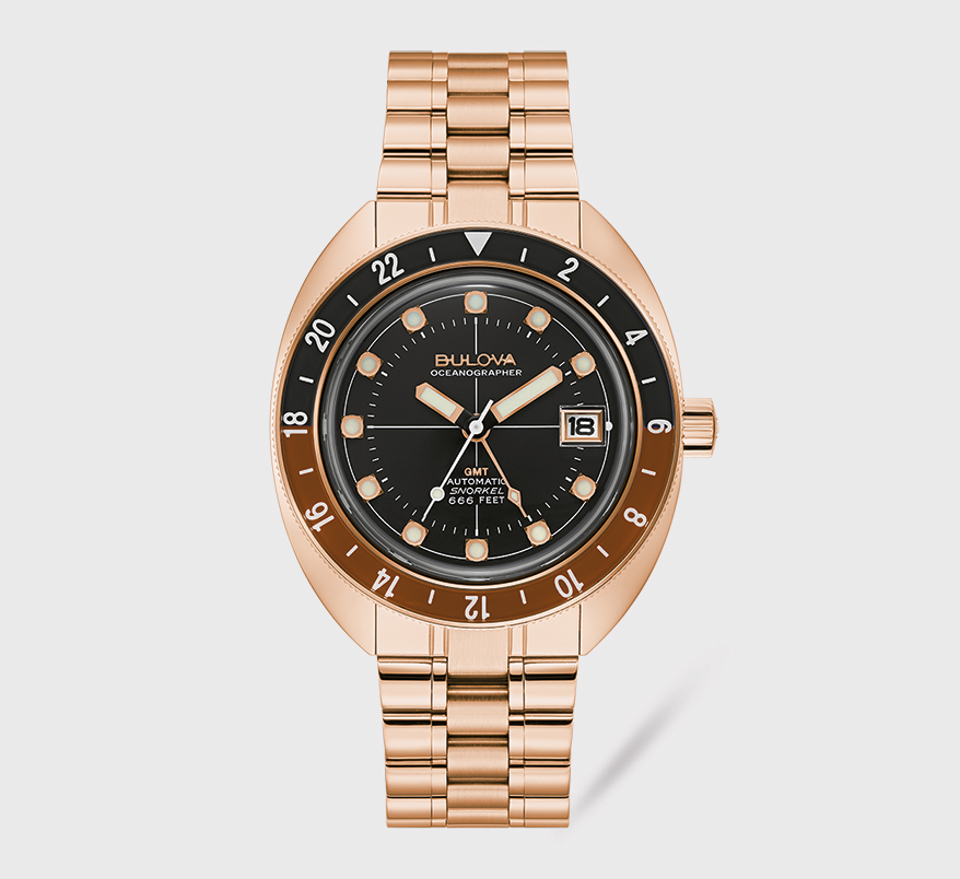 Bulova Stainless steel watch with rose gold plating.