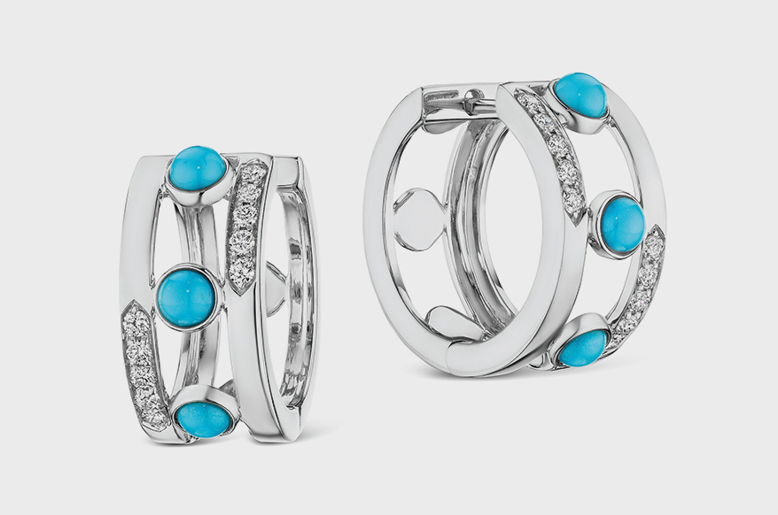 18K white gold earrings with diamonds (0.22 TCW) and turquoise (0.73 TCW)