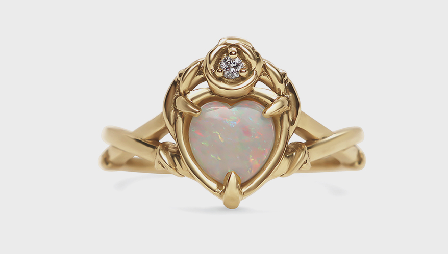 Ellie Lee Fine Jewelry 14K yellow gold ring with opal and diamond.