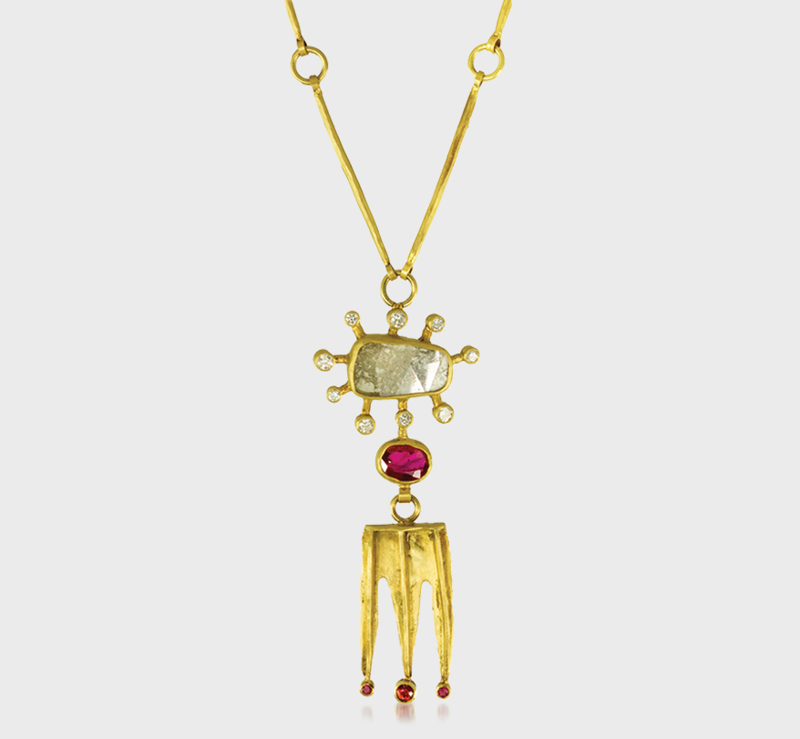 Margery Hirschey 18K yellow gold necklace with diamond and ruby
