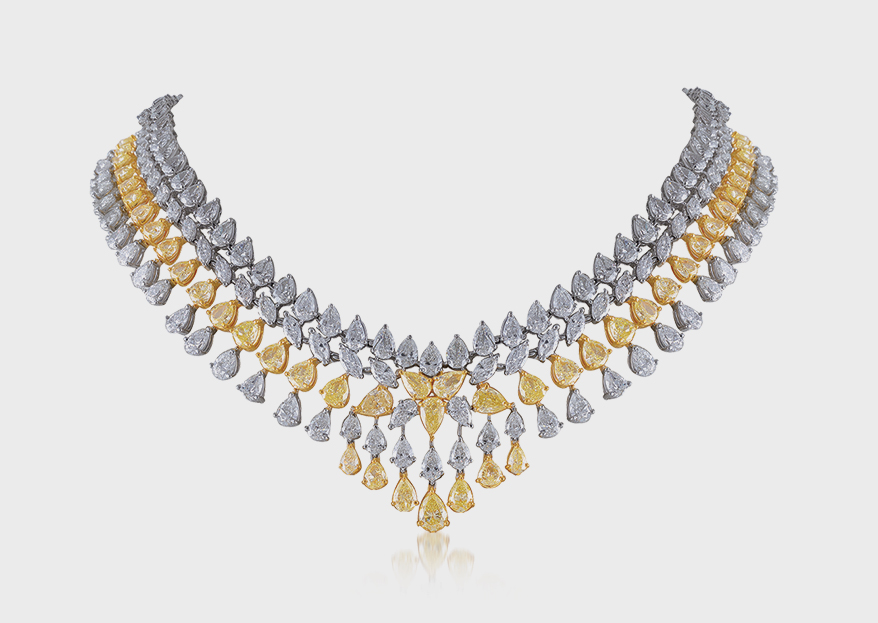 Suite of platinum and 18K yellow gold necklace with yellow diamonds (24.43 TCW) 