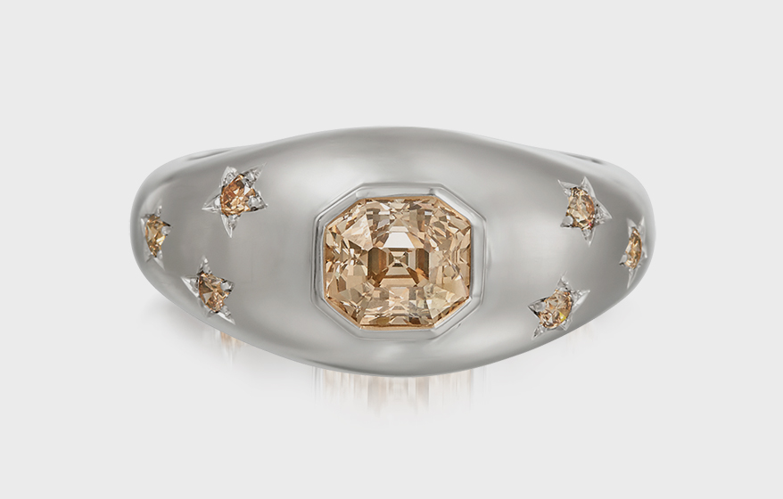 18K white gold ring with fancy yellow brown diamond (2.44 TCW) and white diamonds (0.24  TCW)