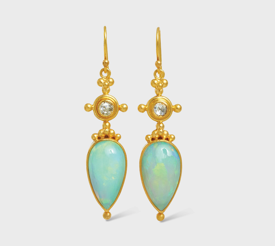 Linda Hoj 22K gold one-of-a-kind Amphora earrings with Ethiopian opals.